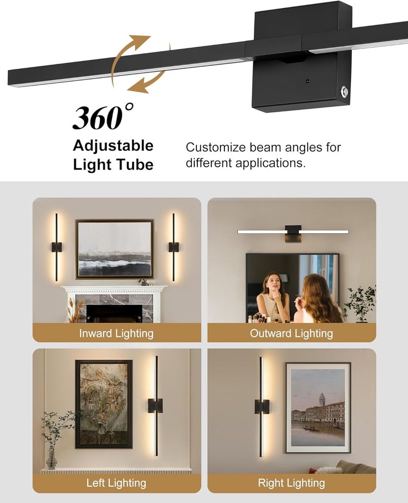 Rayogale 8000mAh Battery Operated Wall Sconce with Remote Control, 3000K-6000K Dimmable Black Wireless Rechargeable Wall Sconces Set of Two with Timer Function for Living Room, Bedroom, Stairwell, TV 24 Inch - Image 4